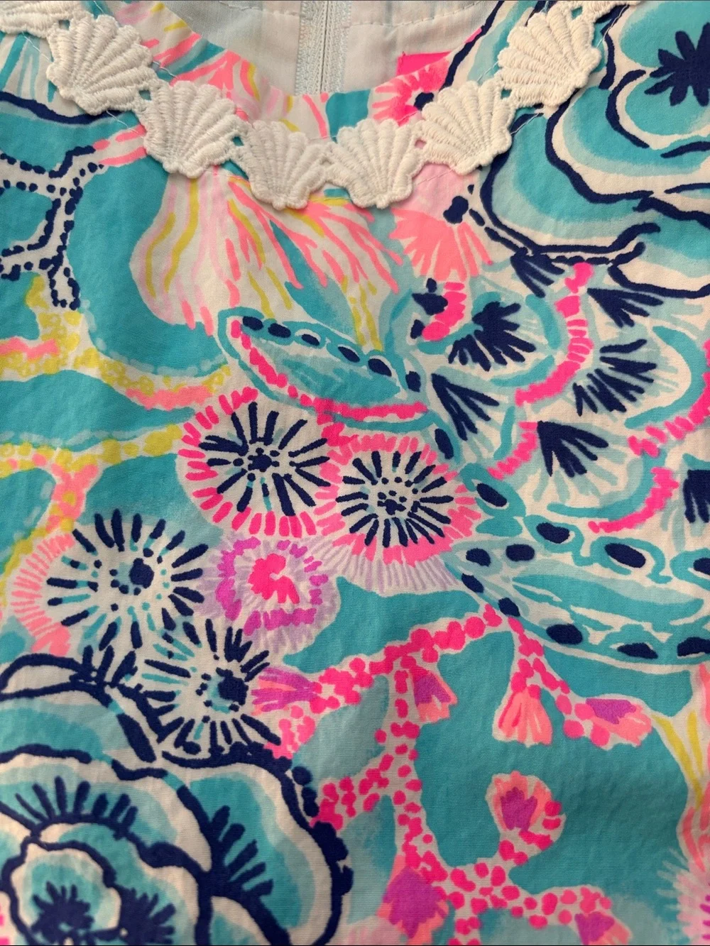 Lilly Pulitzer Girls Aqua Floral Shift Dress with Pink & Yellow Accents